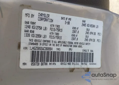 1998 Jeep Grand Cherokee Laredo из США, поврежденный, VIN 1J4GZ58S2WC368964